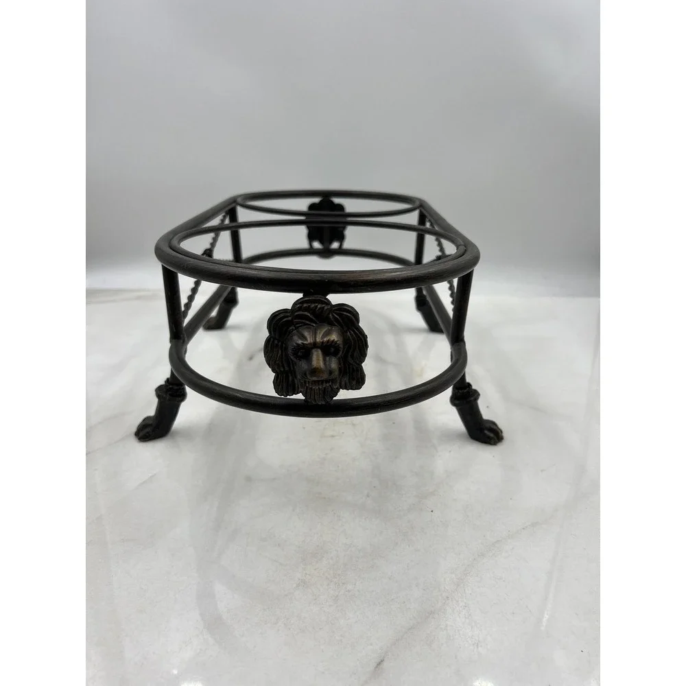 Heavy Metal Wrought Iron Double Pet Bowl Stand Raised Feeder Lion Head Paw Feet